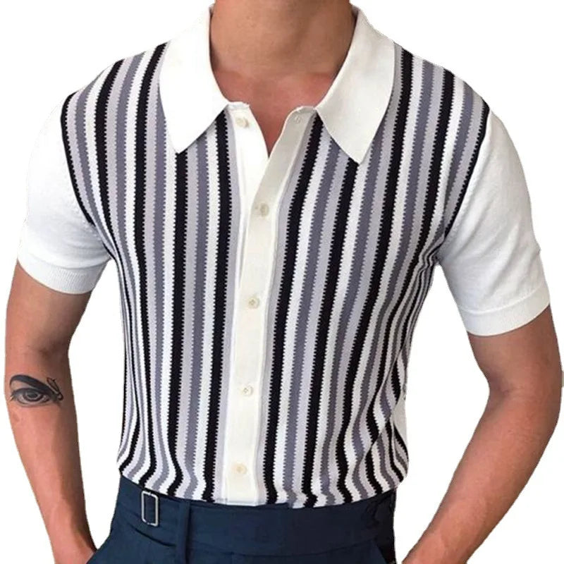 Vintage kontrast yaka kısa kollu